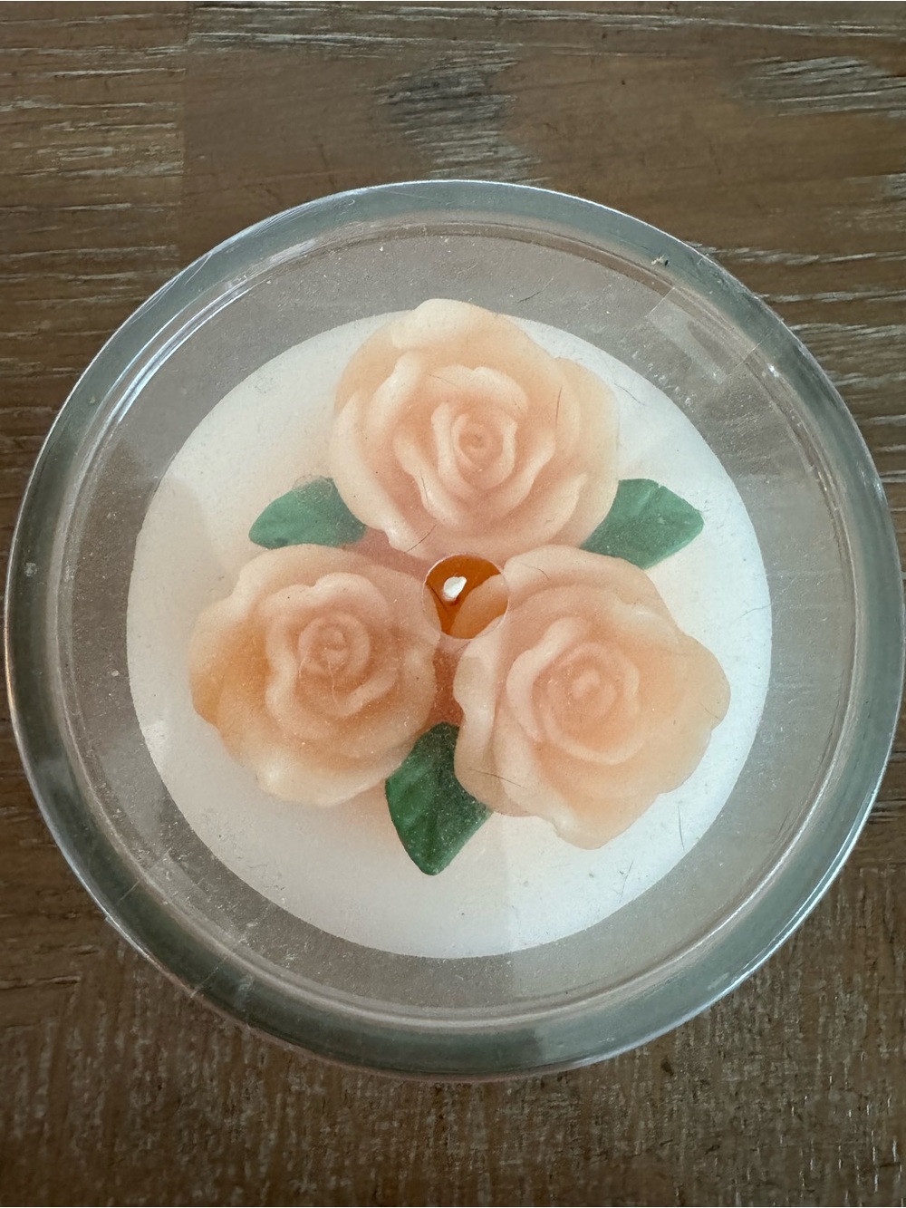 Ashland Peach Rose Decorative Floral Candle - Peach & Green